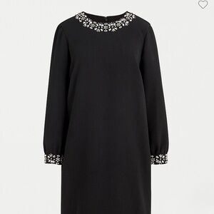 NWT J. Crew Black Jewel-Embellished Long-Sleeve Shift Dress in Sz 6